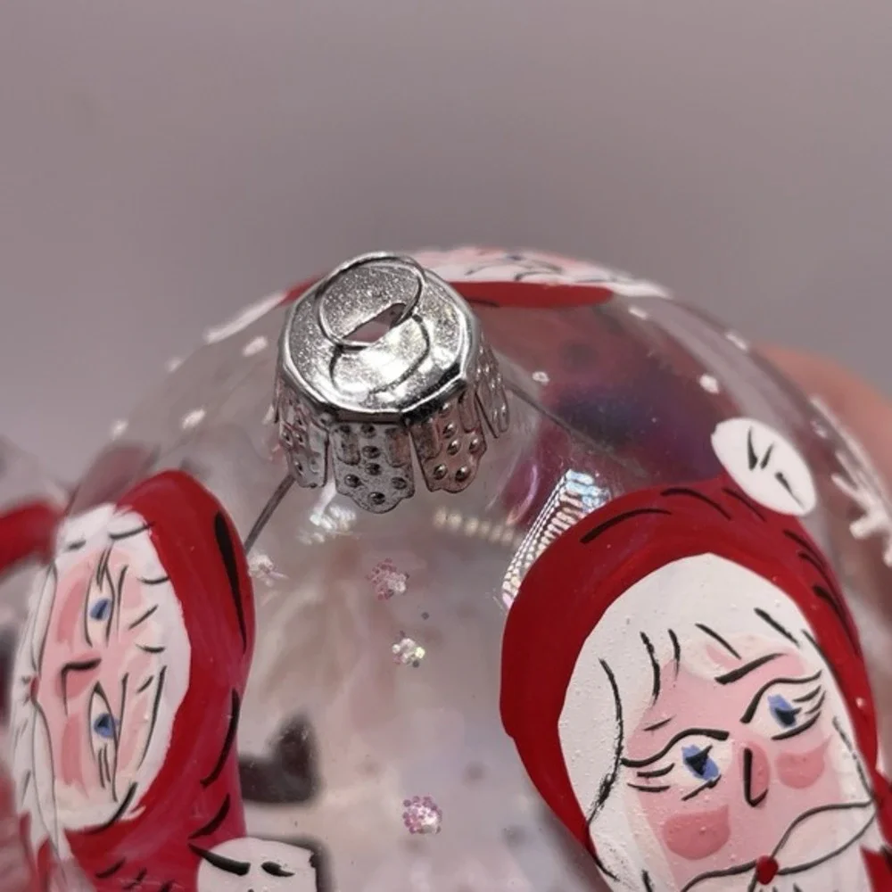 Vintage Hand Painted Santa Blown Glass Teardrop Christmas Ornaments Set of‎ 2